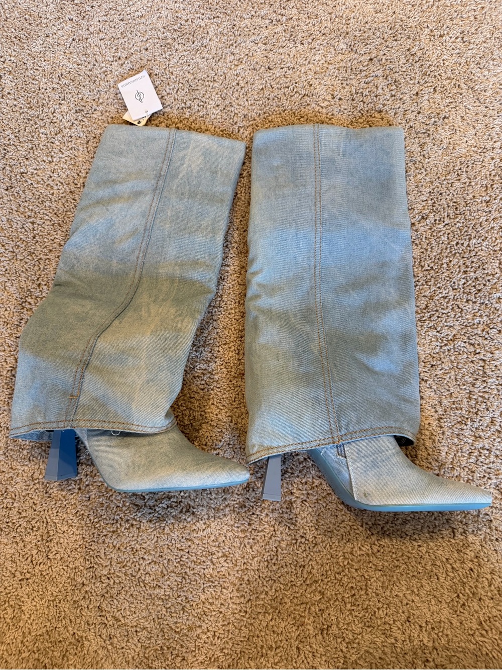 stradivarius Light Denim Over-the-Knee Pointed-Toe Boots